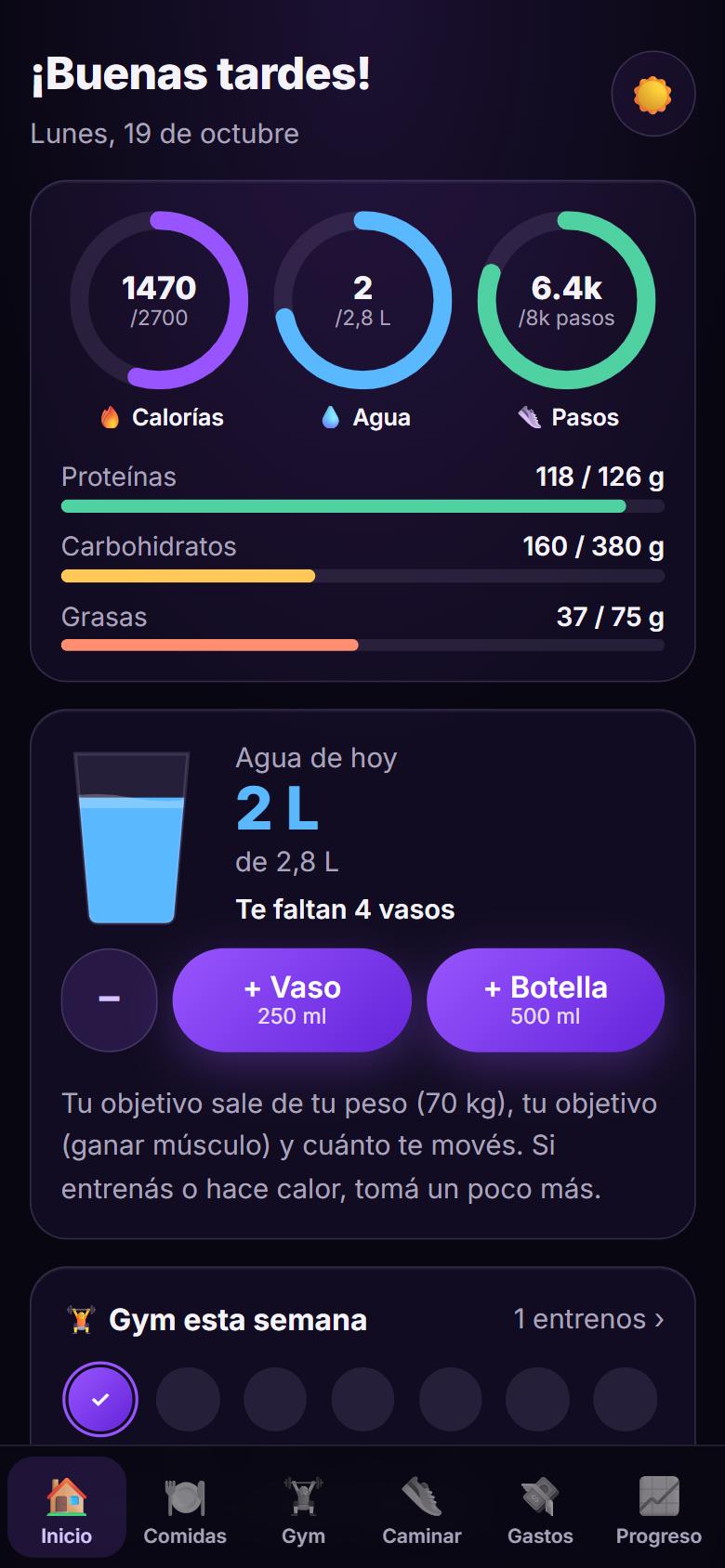 Pantalla de inicio de Lauar Fitness